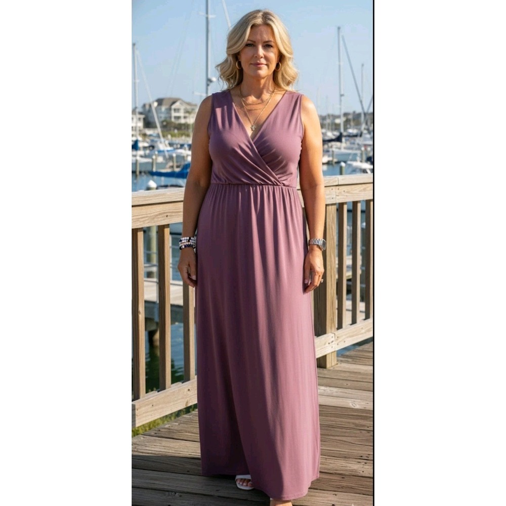 Talbots Pullover Maxi Length V Neck Short Sleeve Dress Size X Lavender A10